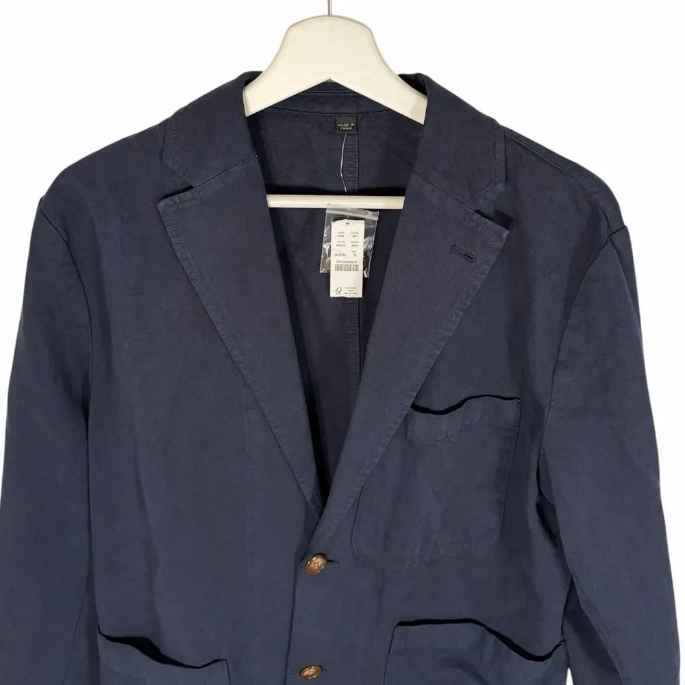 J.Crew Men Garment Dyed Cotton Linen Blend Blue Chino Blazer Jacket 36 AX260 NWT